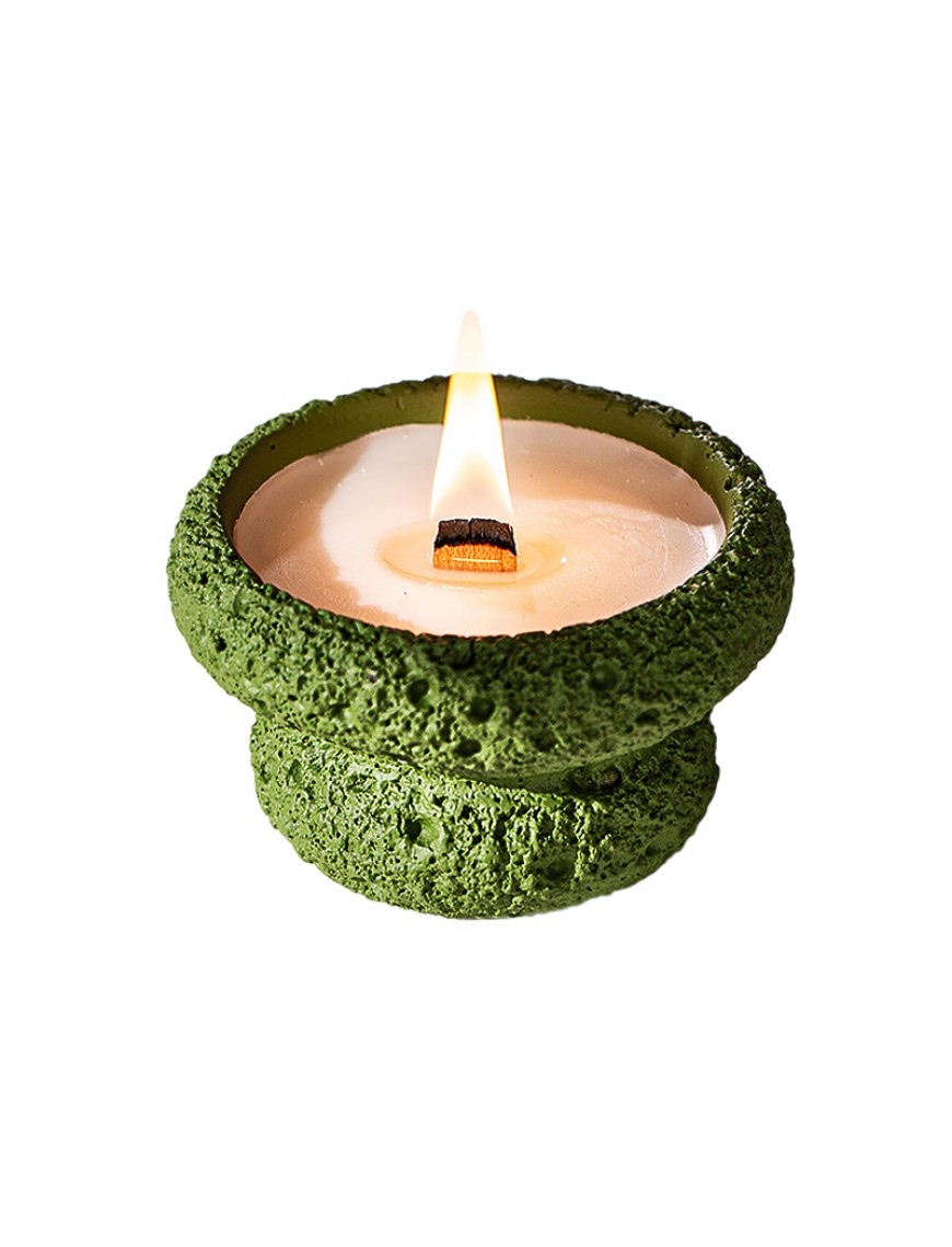 Cement cup with wooden core scented candle